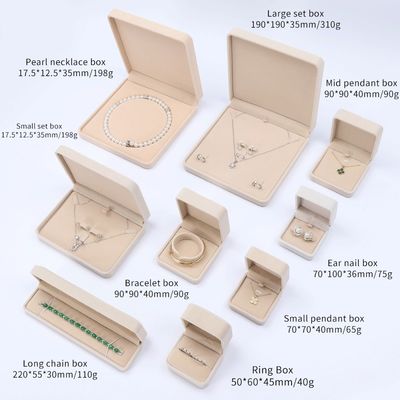 Fabrication en gros de bijoux boîte d'emballage personnalisée logo personnalisé collier de luxe bracelet boucle d'oreille bague emballage velours joaillerie beige boîte