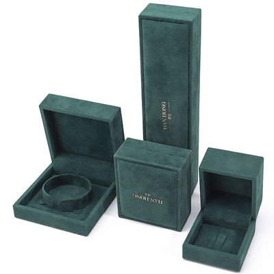 Vente en gros Fabrication de luxe Coffret de bijoux en velours Logo personnalisé Collier vert foncé Bracelet Boucles d'oreilles Anneau Emballage Coffret de bijoux en velours
