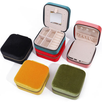 Logo personnalisé Boîtes de bijoux en velours Stockage de voyage pour boucles d'oreilles Collier Ring Mirror Box