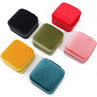 Logo personnalisé Boîtes de bijoux en velours Stockage de voyage pour boucles d'oreilles Collier Ring Mirror Box
