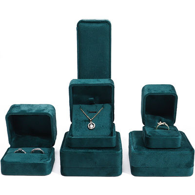 Vente en gros Fabrication de bijoux de luxe Boîte d'emballage Logo personnalisé personnalisé haut de gamme Collier vert foncé Bracelet Boucles d'oreilles Bague Emballage Boîte de bijoux de velours