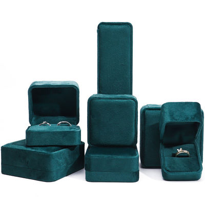 Boîte d'emballage de bijoux de luxe haut de gamme carrée vert foncé en velours