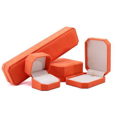 Élégant coffret à bijoux octogonal en velours orange fait à la main pour l'emballage de colliers, boucles d'oreilles, bracelets et bagues