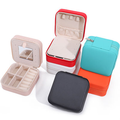 acheter Logo personnalisé Voyage Portable Carré Coffre à bijoux avec miroir en cuir PU online manufacture