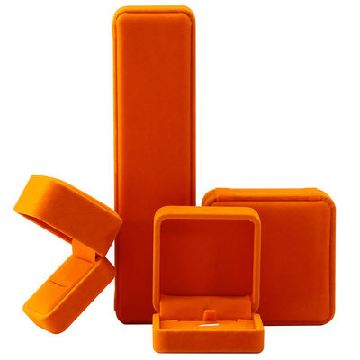 Fabrication en gros de bijoux boîte d'emballage personnalisé logo personnalisé collier de luxe bracelet boucle d'oreille bague emballage velours orange boîte de bijoux