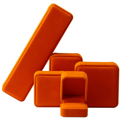 Fabrication en gros de bijoux boîte d'emballage personnalisé logo personnalisé collier de luxe bracelet boucle d'oreille bague emballage velours orange boîte de bijoux