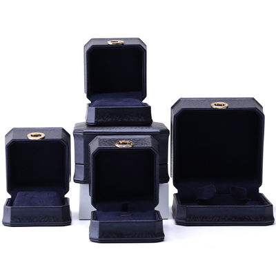 Boîte à bijoux en cuir de 11*11*6cm Hanhong Carré Collier Boîte à bague en métal bleu de luxe