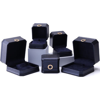 Boîte à bijoux en cuir de 11*11*6cm Hanhong Carré Collier Boîte à bague en métal bleu de luxe