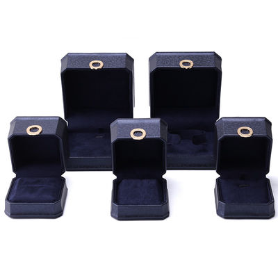 Boîte à bijoux en cuir de 11*11*6cm Hanhong Carré Collier Boîte à bague en métal bleu de luxe