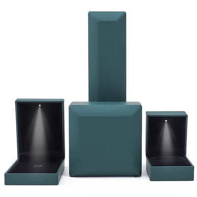 Package de bijoux Logo personnalisé Verte LED Lumière Boîte de velours pour anneaux Bracelets Colliers