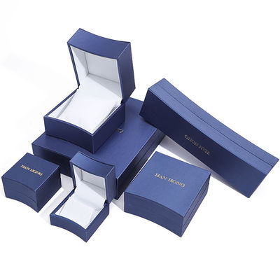 Boîte d'emballage de bijoux octogonaux en cuir bleu pour les boucles d'oreilles de collier