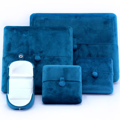 Élégant coffret à bijoux à double porte, boîte à bijoux en velours bleu haut de gamme avec logo