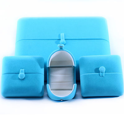 Sky Blue Velvet Hanhong Logo personnalisé Jeux de boîte d'emballage pour bracelet Boucles d'oreilles Cadeau