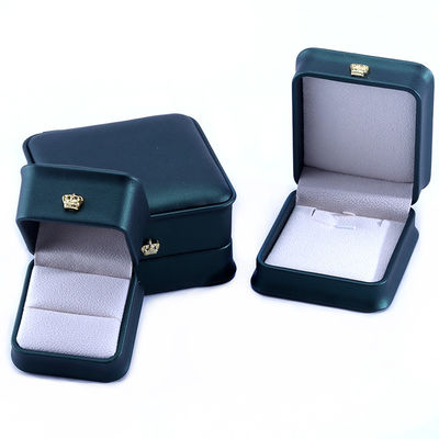 Green Crown Design Luxury PU Jewelry Box en cuir pour le bracelet Collier Ringe et vert