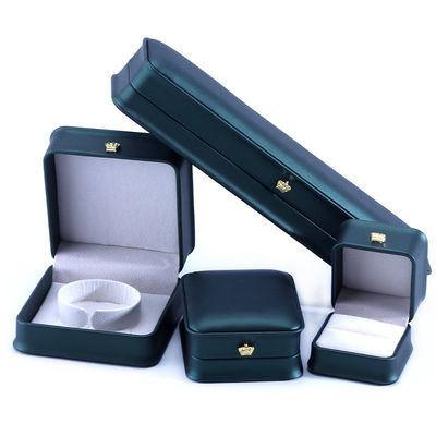 Green Crown Design Luxury PU Jewelry Box en cuir pour le bracelet Collier Ringe et vert