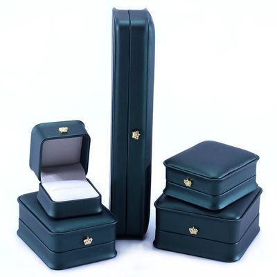 Green Crown Design Luxury PU Jewelry Box en cuir pour le bracelet Collier Ringe et vert