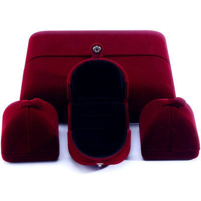 boîte à bijoux élégante à double porte en velours rouge avec logo