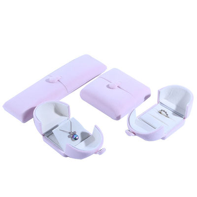 Boîte à bijoux élégante à double porte, boîte à bijoux en velours rose haut de gamme avec logo