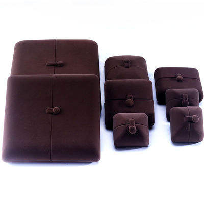 Élégant coffret à bijoux à double porte, boîte à bijoux en velours marron haut de gamme avec logo