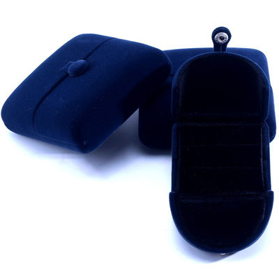Élégant coffret à bijoux à double porte, boîte à bijoux en velours bleu haut de gamme avec logo