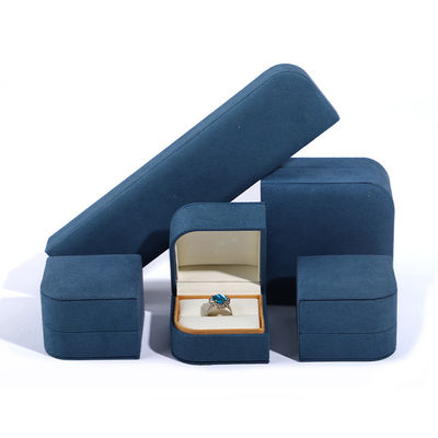 Boîte d'emballage de bijoux en cuir en microfibre bleue pour les boucles d'oreilles Hanhong 7*7*5cm