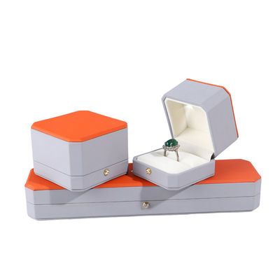 Package de bijoux de luxe Hanhong Custom Boîte en cuir gris pour bagues et pendentifs