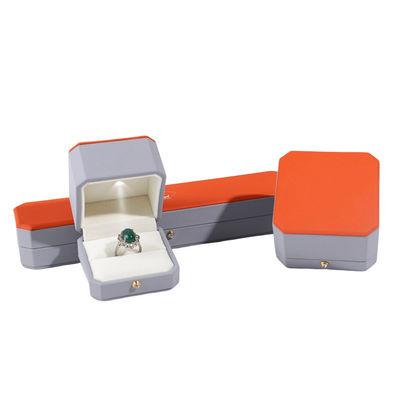 Package de bijoux de luxe Hanhong Custom Boîte en cuir gris pour bagues et pendentifs