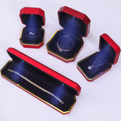 Boîte à bijoux en velours LED rouge pour emballage personnalisé de bague de collier et autres accessoires