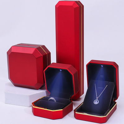 Boîte à bijoux en velours LED rouge pour emballage personnalisé de bague de collier et autres accessoires