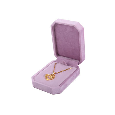 Boîte de bijoux en velours à logo personnalisé pour l'emballage de bague de bracelet de collier rose Hanhong