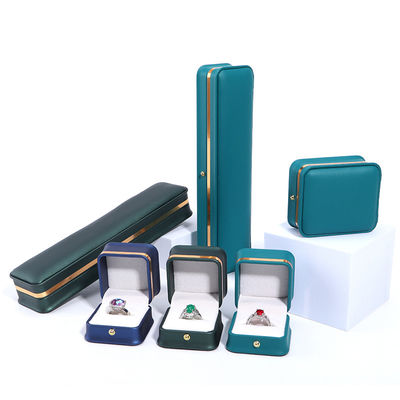 Boîte à bijoux en cuir vert foncé avec emballage Hanhong et doublure de velours