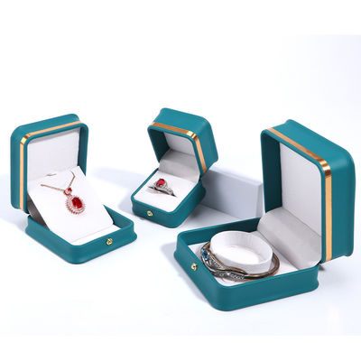 Boîte à bijoux en cuir vert foncé avec emballage Hanhong et doublure de velours