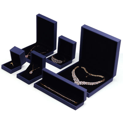Boîte d'emballage de bijoux en velours artisanaux Hanhong pour collier et anneau 9*9*4,5 cm en cuir PU bleu