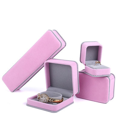 acheter Boîte d'emballage personnalisée de bijoux en velours rose pour bracelet collier anneau à double couche online manufacture