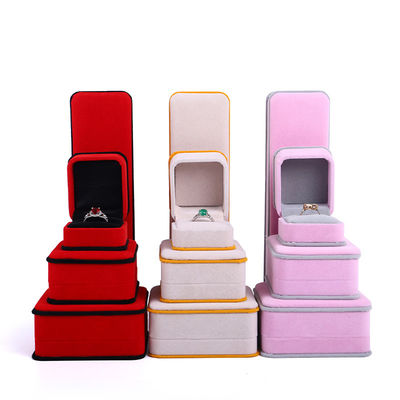 Boîte d'emballage de bijoux en velours rouge sur mesure à double couche pour bracelet Collier et anneau