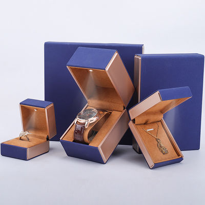 acheter 19x19x4cm Blue Velvet PU Leather Jewelry Gift Box avec lumière LED et revêtement en velours online manufacture