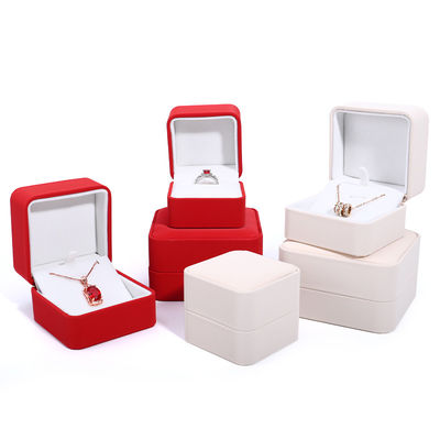 Boîte d'emballage de collier de luxe personnalisé en cuir PU rouge avec doublure de velours et Contactez-nous