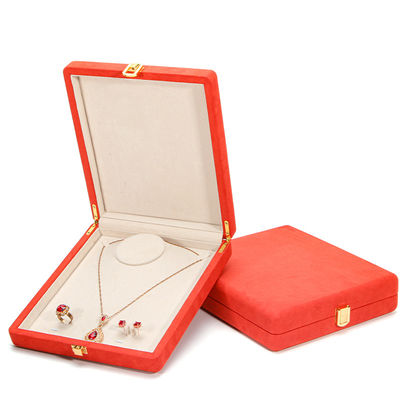 Boîte d'emballage de bijoux en cuir en microfibre orange personnalisée Hanhong pour collier de perles de luxe