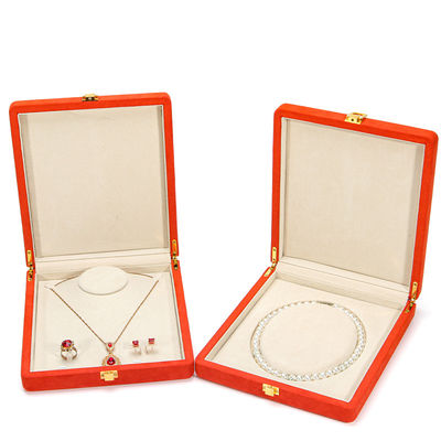 Boîte d'emballage de bijoux en cuir en microfibre orange personnalisée Hanhong pour collier de perles de luxe