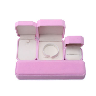 Élégant coffret à bijoux octogonal en velours rose fait à la main pour collier, boucles d'oreilles, bracelet et bague