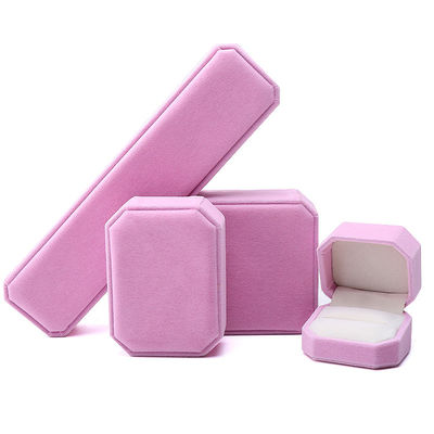 Élégant coffret à bijoux octogonal en velours rose fait à la main pour collier, boucles d'oreilles, bracelet et bague