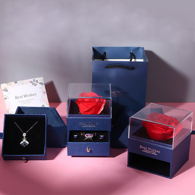 Boîte de rose de la Saint-Valentin type tiroir boîte d'emballage de bijoux en forme carrée
