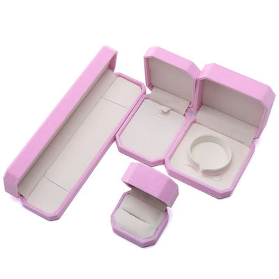 Élégant coffret à bijoux octogonal en velours rose fait à la main pour collier, boucles d'oreilles, bracelet et bague