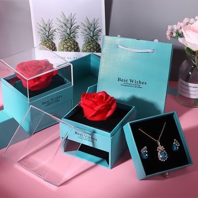 Boîte de rose de la Saint-Valentin type tiroir boîte d'emballage de bijoux en forme carrée