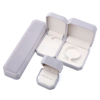 Élégant coffret à bijoux octogonal en velours gris fait à la main pour collier, boucles d'oreilles, bracelet, bague