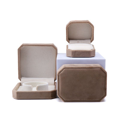 Élégant coffret à bijoux octogonal en velours doré fait à la main pour collier, boucles d'oreilles, bracelet et bague