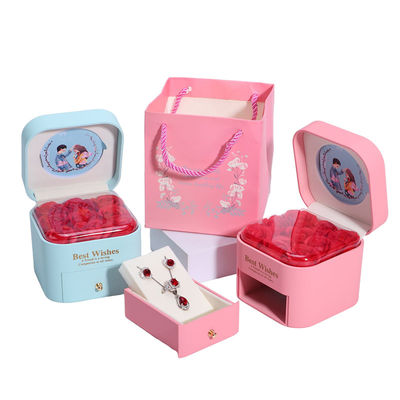 Taille personnalisée Rose Immortel tiroir Joaillerie à fleurs Boîte pour boucles d'oreilles Pendentif