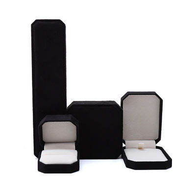 Élégante boîte à bijoux en velours octagonal noir faite à la main pour colliers boucles d'oreilles bracelet bague emballage