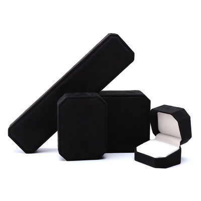 Élégante boîte à bijoux en velours octagonal noir faite à la main pour colliers boucles d'oreilles bracelet bague emballage