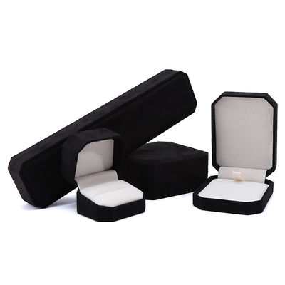 Élégante boîte à bijoux en velours octagonal noir faite à la main pour colliers boucles d'oreilles bracelet bague emballage